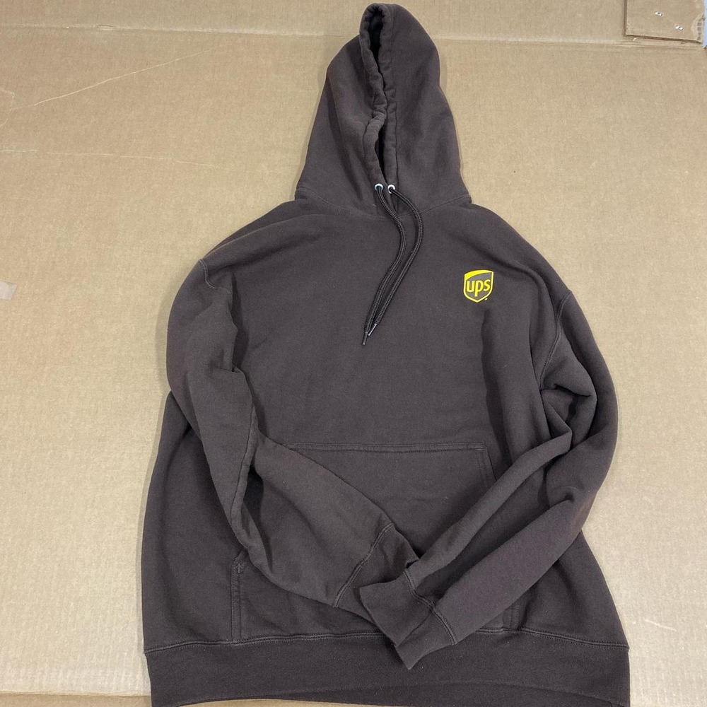 Port & Company Mens UPS Logo Hoodie Brown Core Fleece Pullover Size L